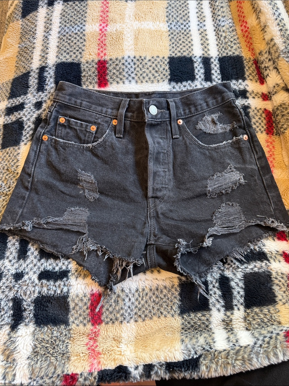 Levi’s 501 Distressed Black High-Rise Jean Shorts Size 25 - Trendy & Stylish!